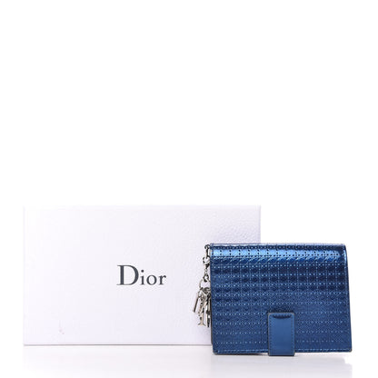 Christian Dior Metallic Patent Micro-Cannage Lady Dior Eden Wallet Blue 9 of 9