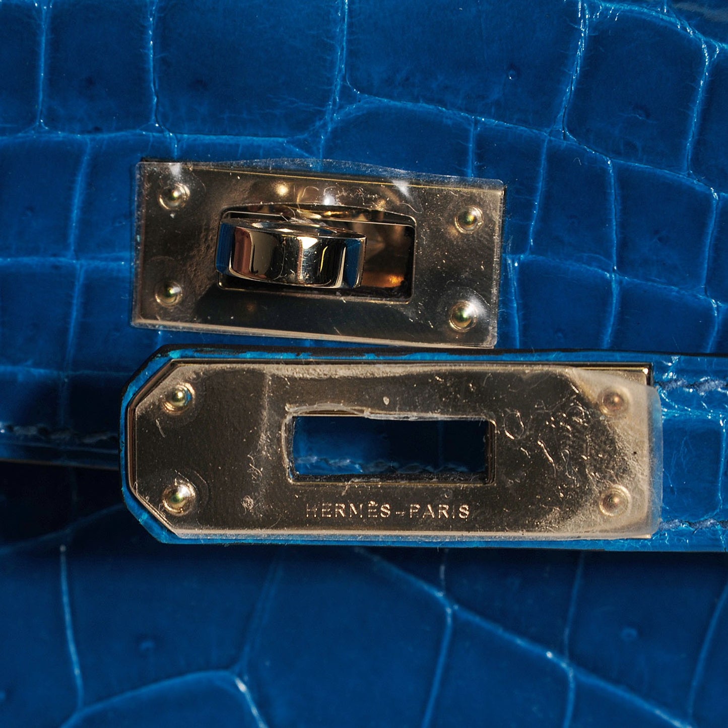 Shiny Niloticus Crocodile Kelly Cut Pochette Bleu Izmir