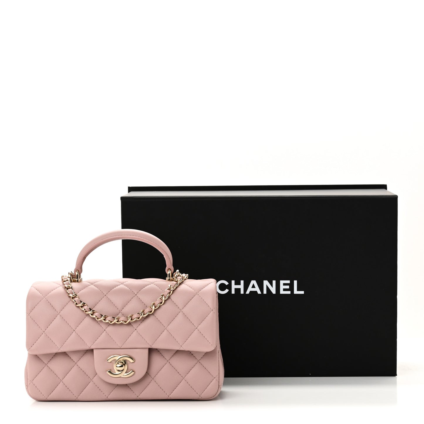 Lambskin Quilted Mini Top Handle Rectangular Flap Light Pink