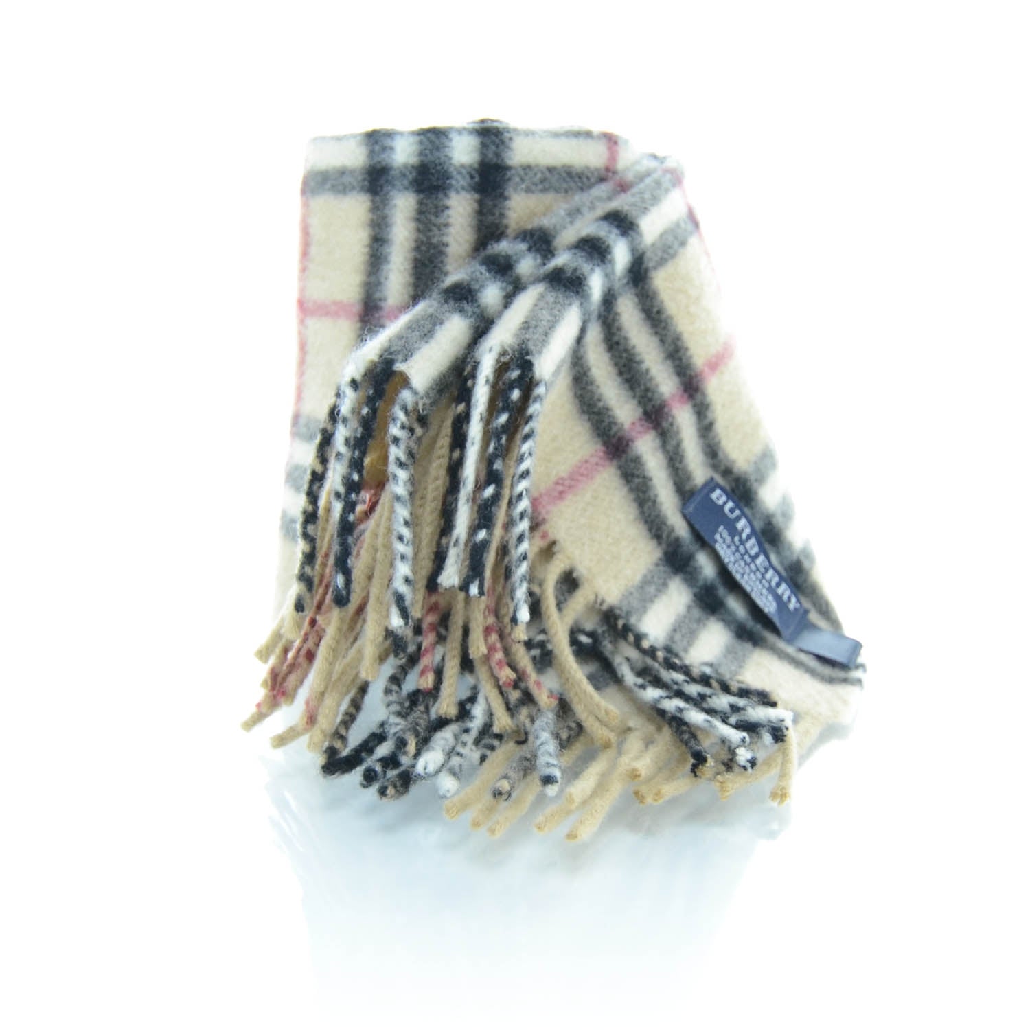 Burberry Cashmere Check Fringe Scarf Camel 4 of 4