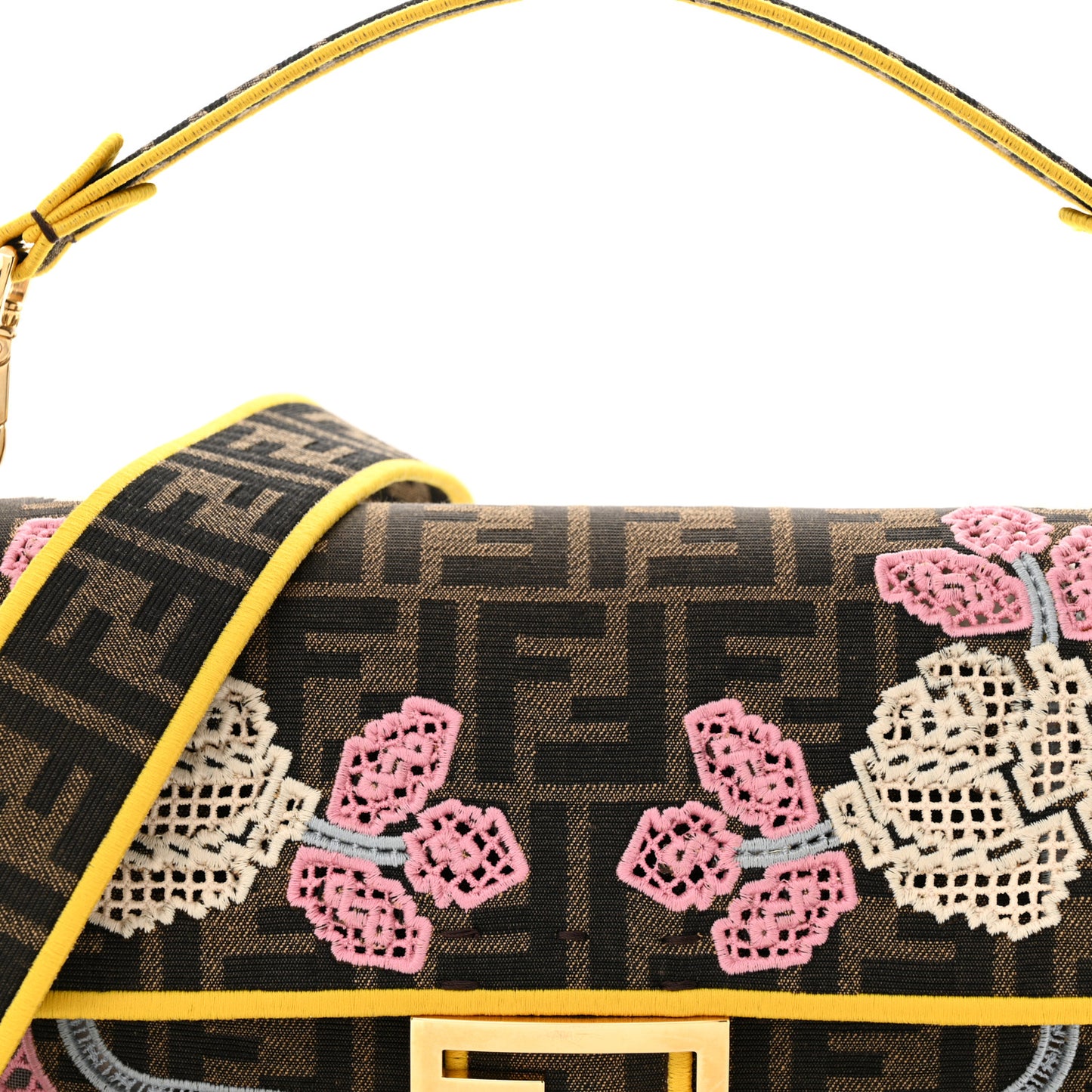 Fabric Jacquard FF Floral Embroidered Baguette Tobacco Moro Multicolor