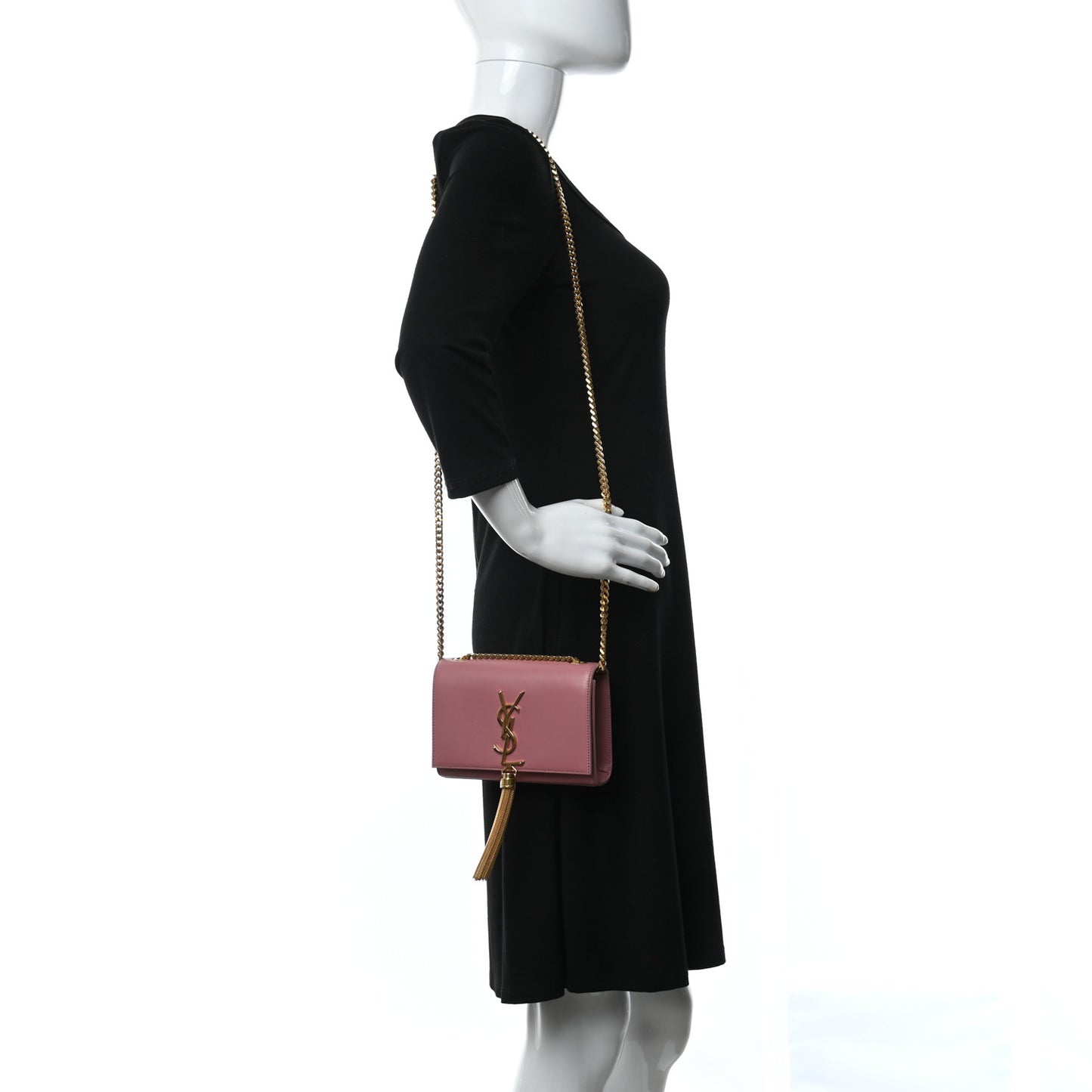 Smooth Calfskin Small Classic Monogram Kate Tassel Satchel Rose Dark