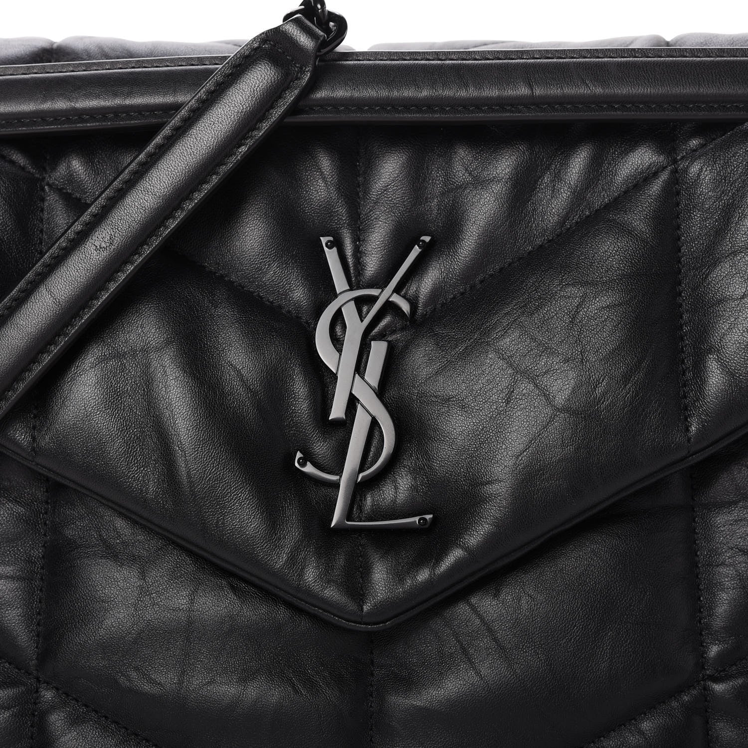 Saint Laurent Lambskin Quilted Medium Loulou Puffer Monogram Chain Satchel Black 10 of 11