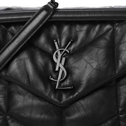 Saint Laurent Lambskin Quilted Medium Loulou Puffer Monogram Chain Satchel Black 10 of 11