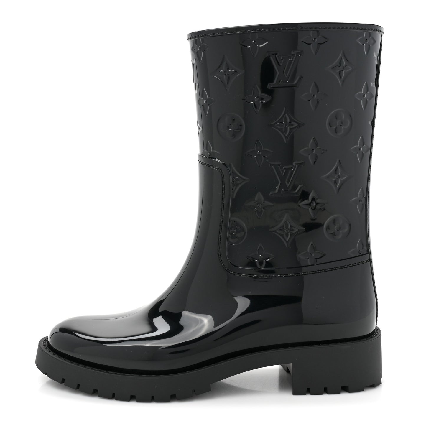 Rubber Embossed Monogram Drops Flat Half Boots 41 Black