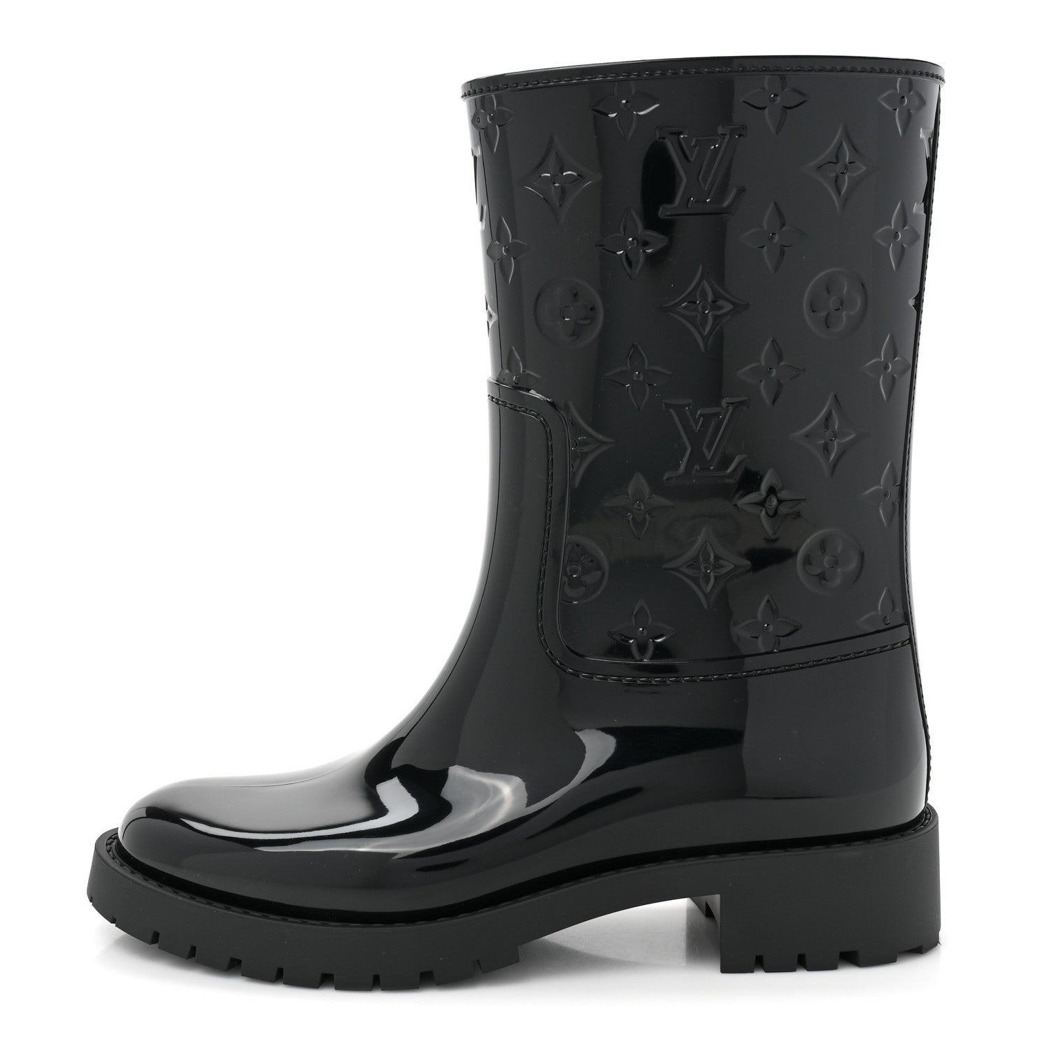 Louis Vuitton Rubber Embossed Monogram Drops Flat Half Boots 41 Black 1 of 8