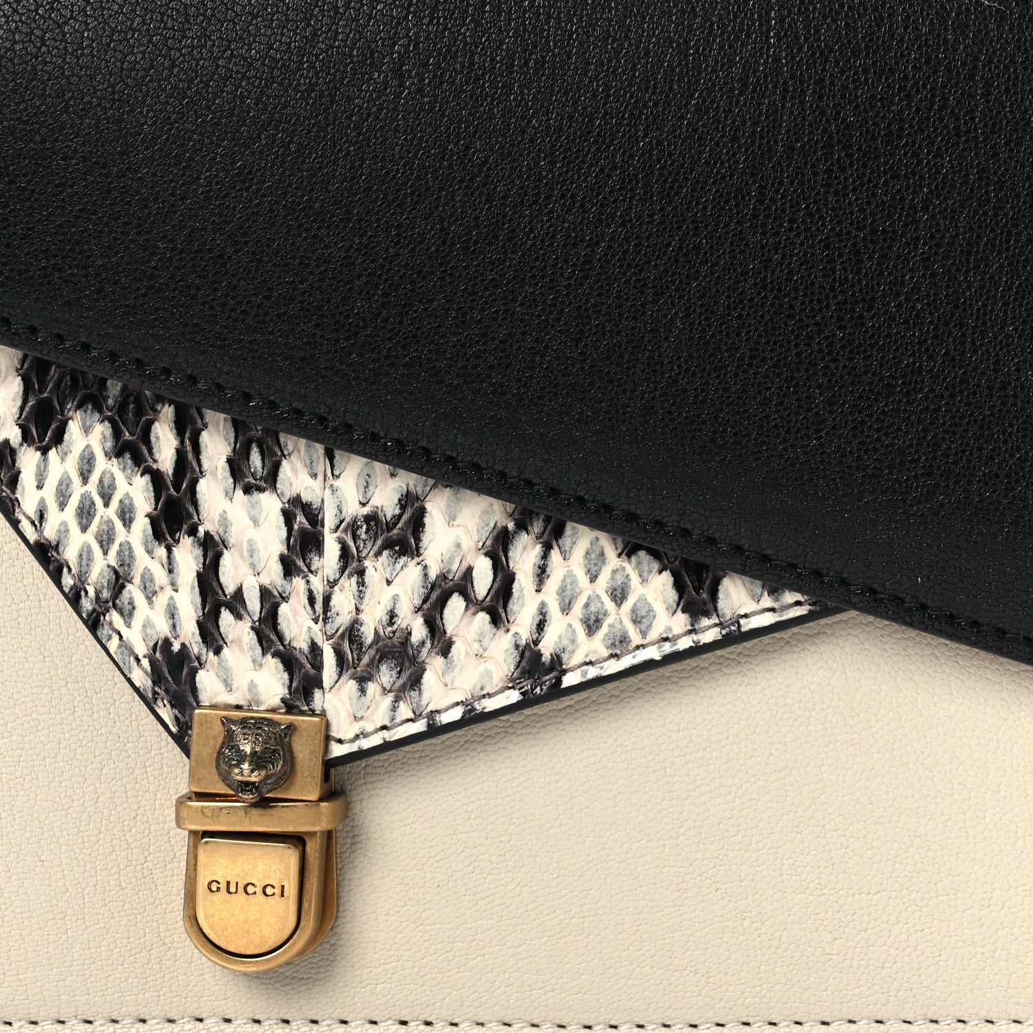 Gucci Calfskin Snakeskin Medium Ottilia Top Handle Bag  White Black 10 of 16