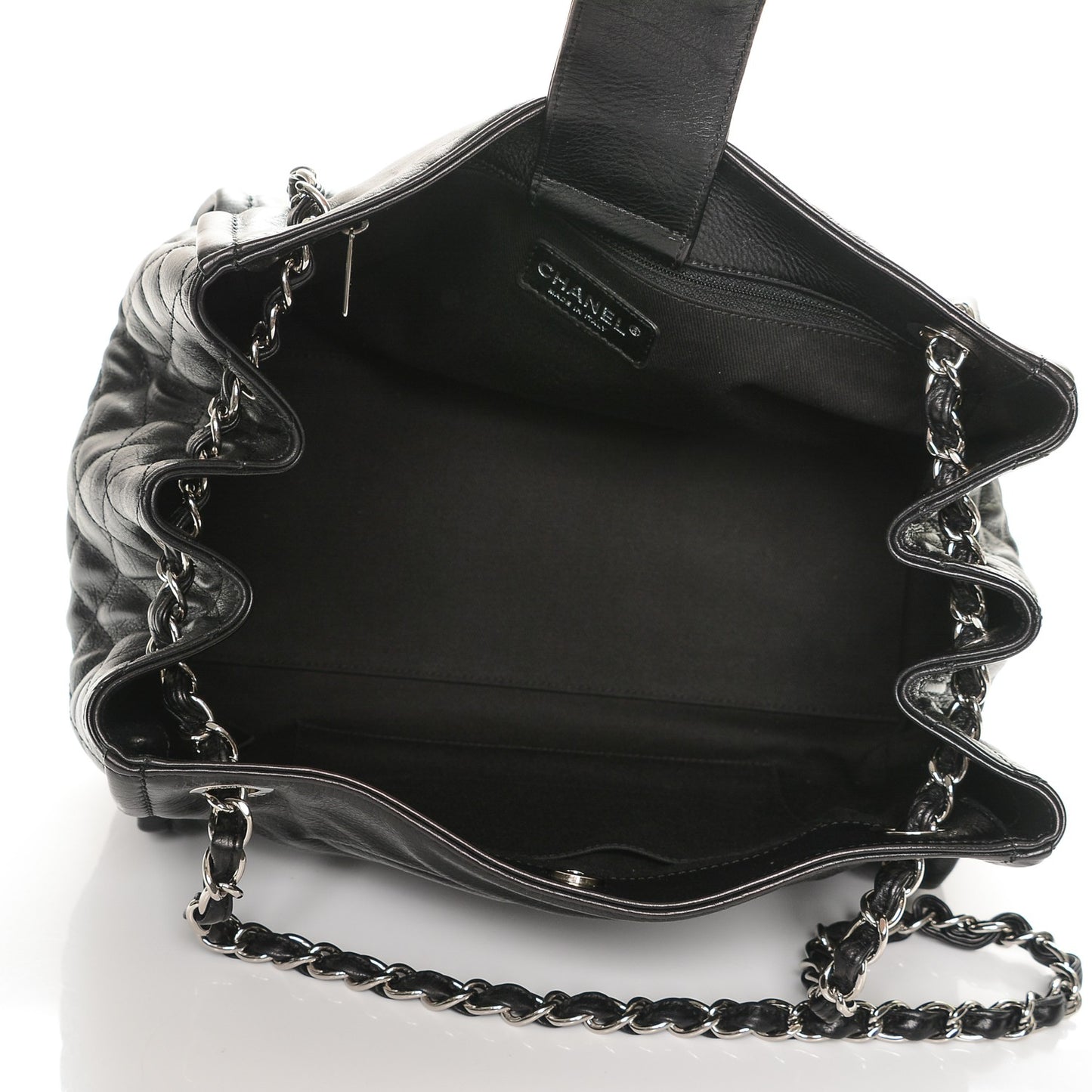 Calfskin CC Open Accordion Shoulder Bag Black