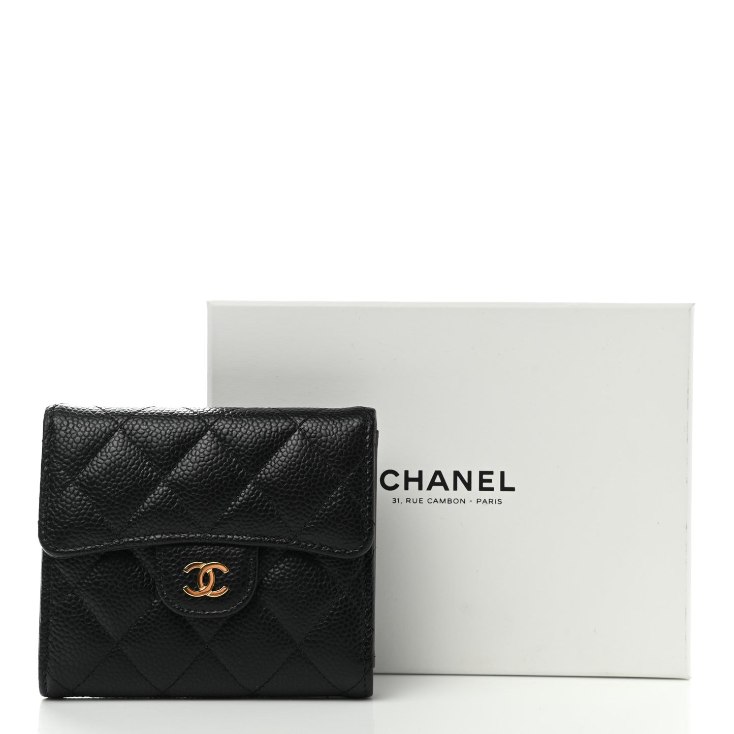 Caviar Quilted Compact Flap Wallet Black
