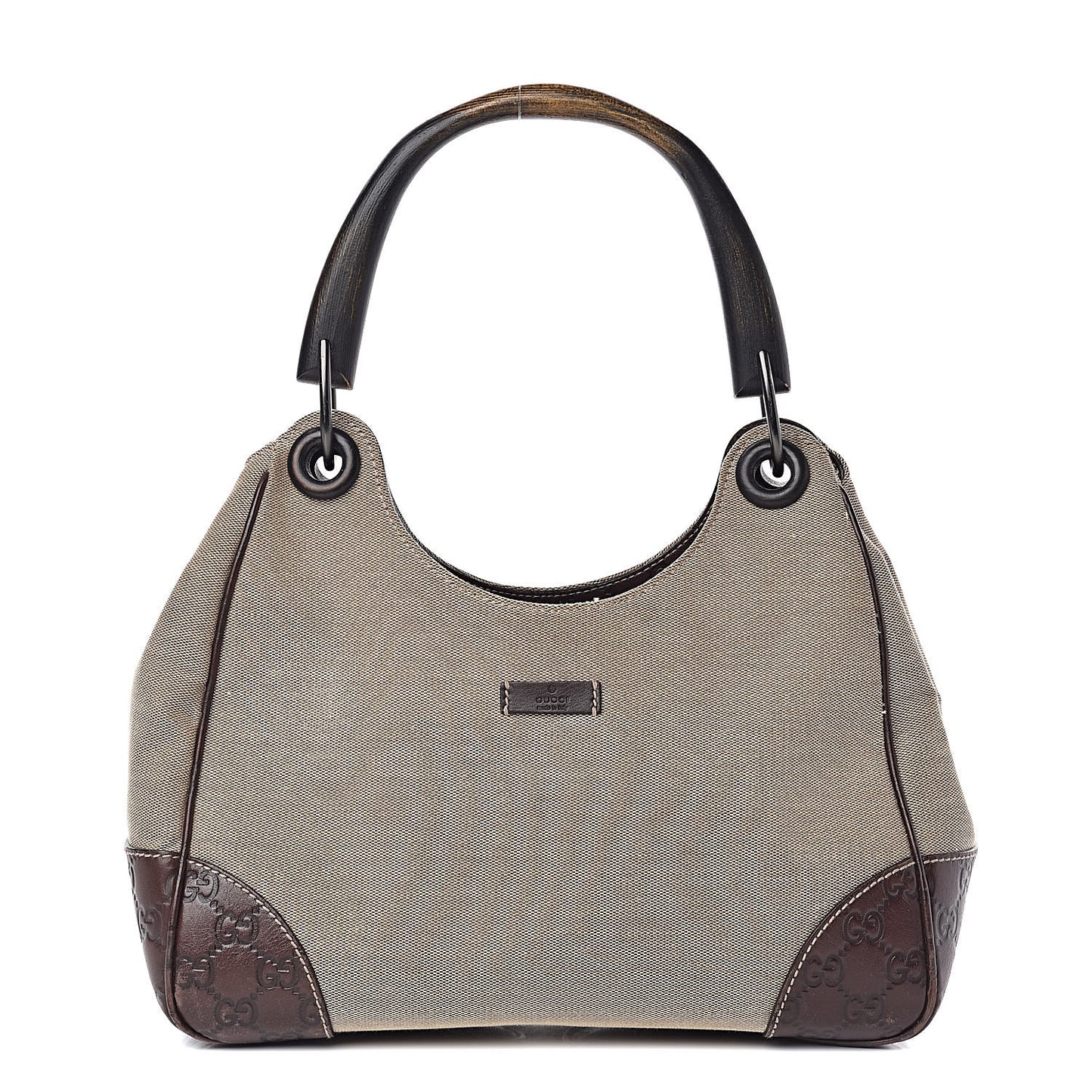 Canvas Guccissima Wooden Handle Shoulder Bag Brown