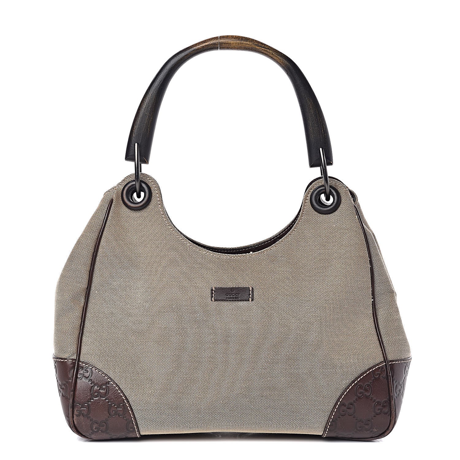 Gucci Canvas Guccissima Wooden Handle Shoulder Bag Brown 1 of 12