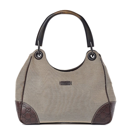 Gucci Canvas Guccissima Wooden Handle Shoulder Bag Brown 1 of 12