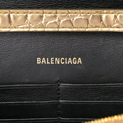 Balenciaga Metallic Calfskin Crocodile Embossed Hourglass Chain Bag Gold 10 of 25