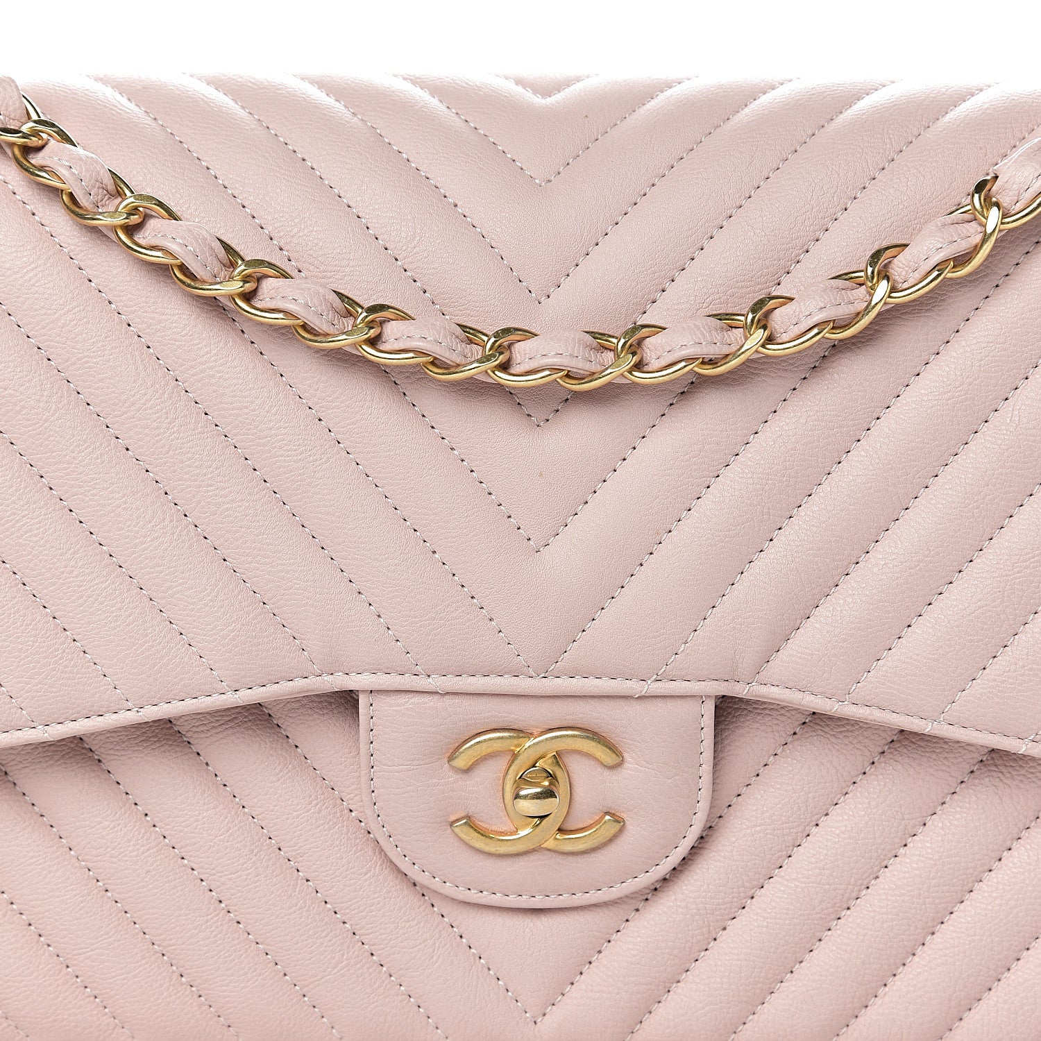 Chanel Calfskin Chevron Quilted Jumbo Double Flap Light Pink 10 of 11