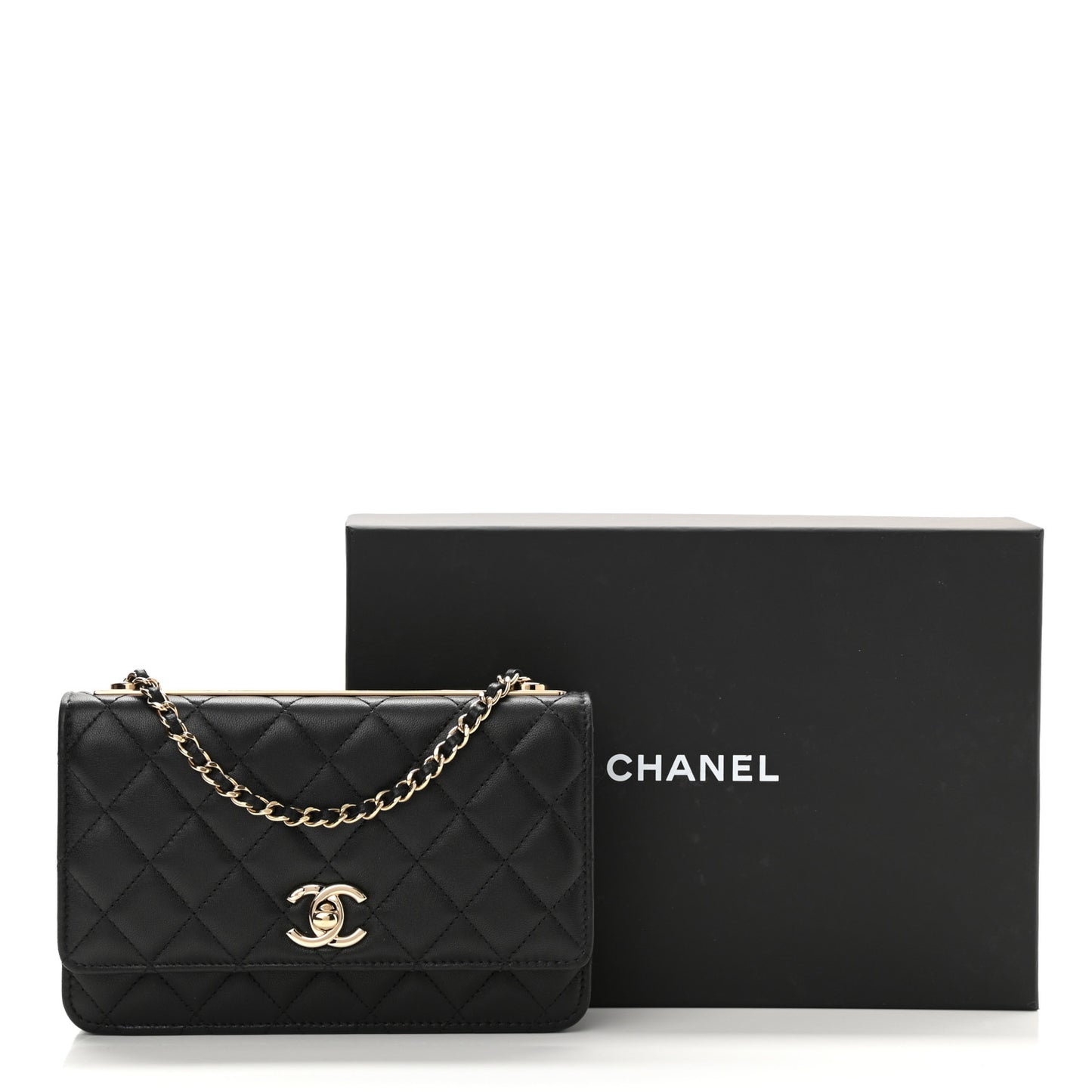 Lambskin Quilted Trendy CC Wallet On Chain WOC Black