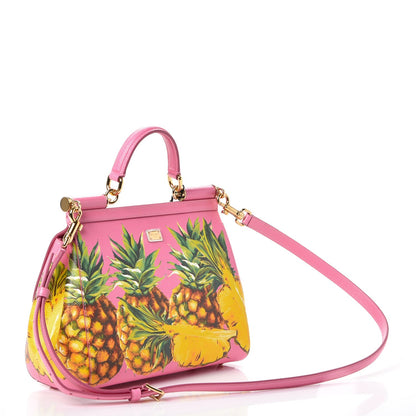 Dolce & Gabbana Dauphine Pineapple Print Medium Miss Sicily Satchel Rosa 3 of 9