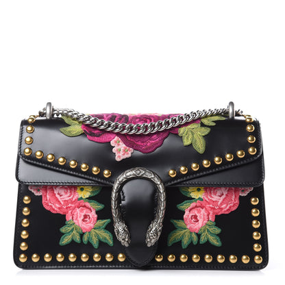 Gucci Calfskin Floral Embroidered Studded Small Dionysus Shoulder Bag Black 1 of 11