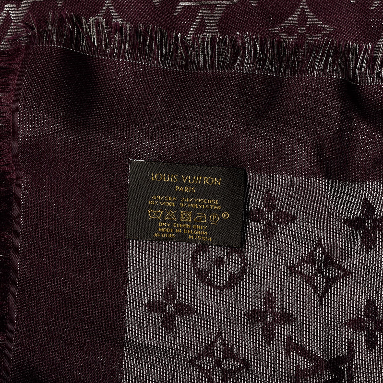 Louis Vuitton Silk Lurex Wool Monogram Shine Shawl Amarante 3 of 3