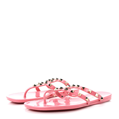 Valentino Garavani PVC Jelly Rockstud Caged Flat Thong Sandals 38 Dawn Pink 3 of 7