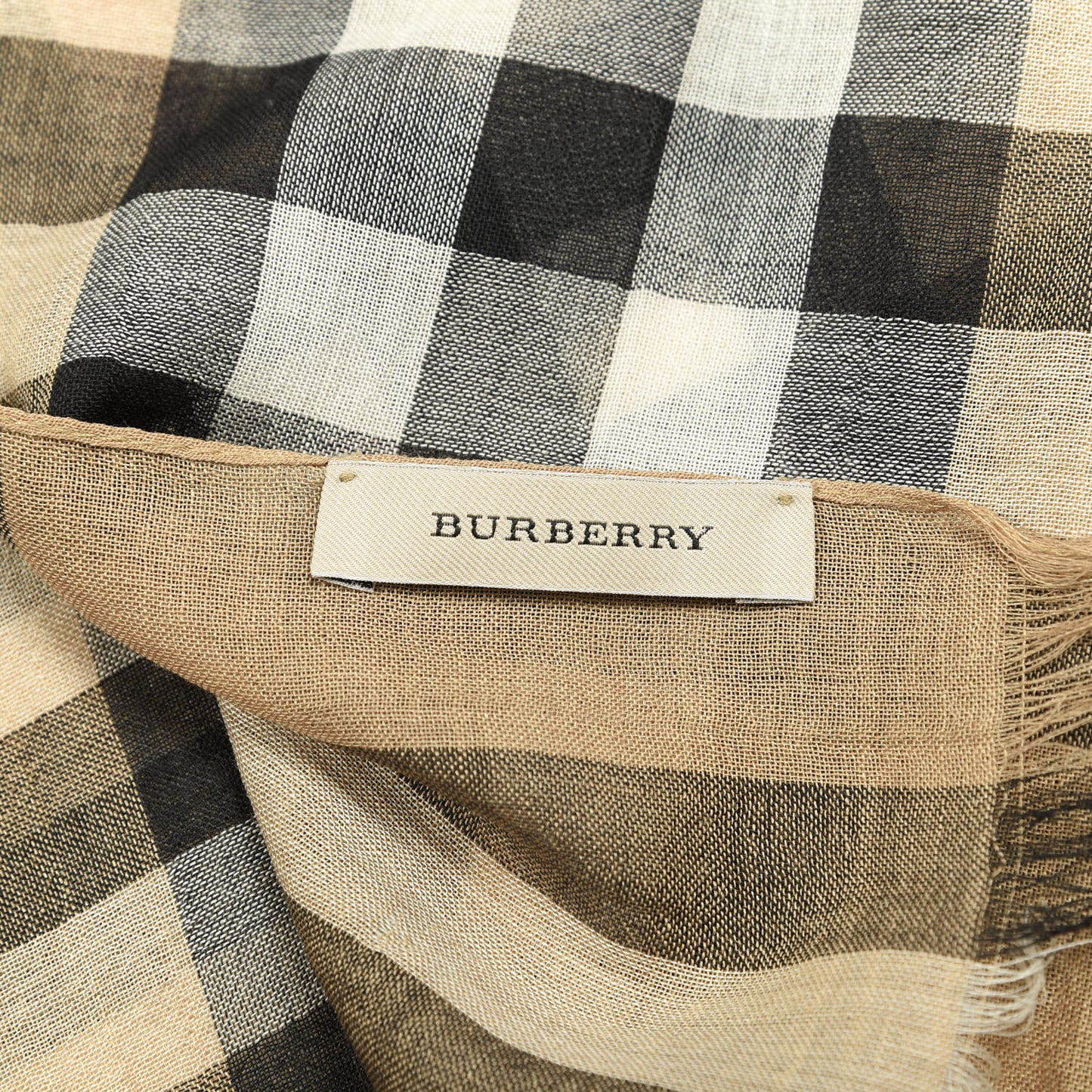 Linen Giant Check Lightweight Scarf Camel