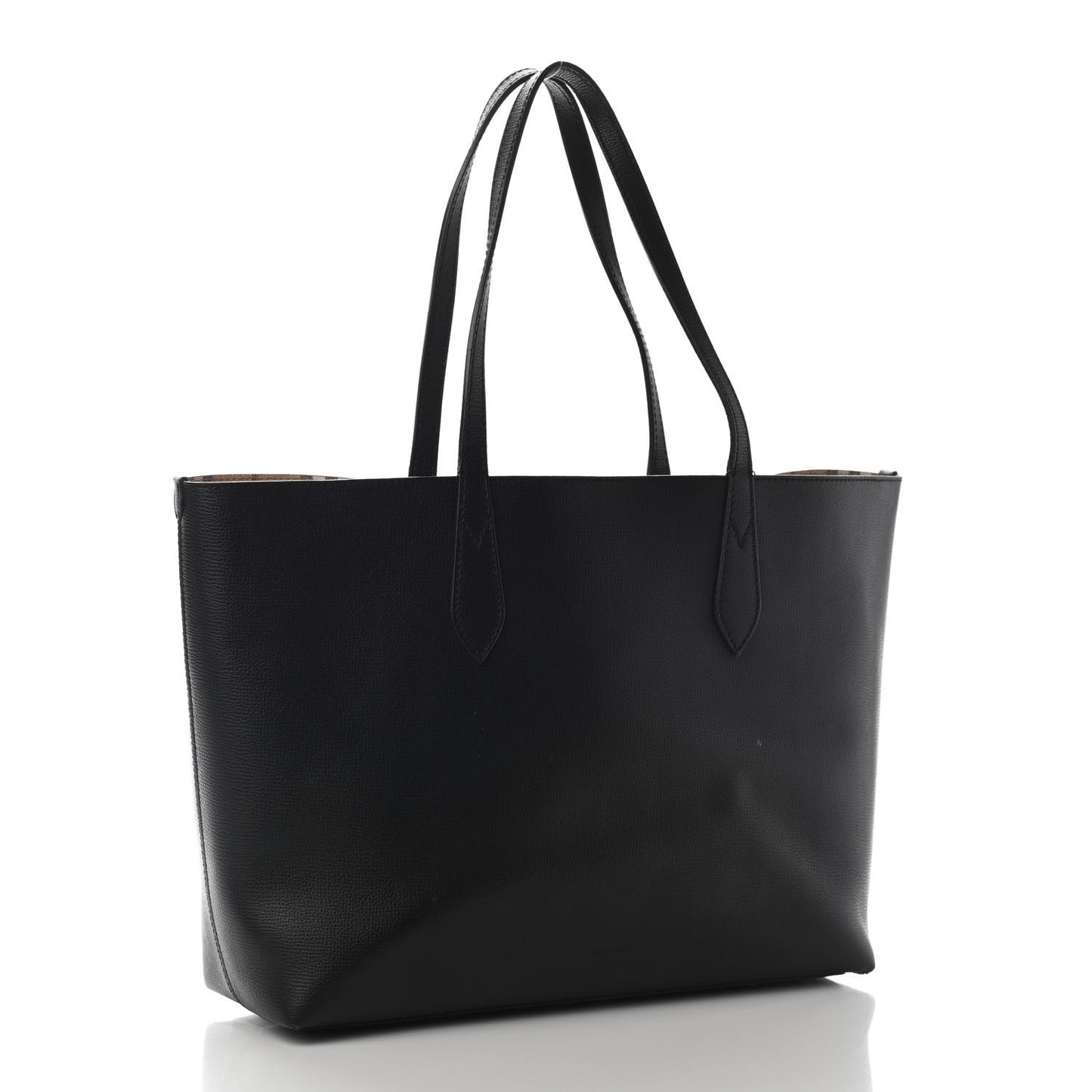 Grainy Calfskin Haymarket Check Medium Reversible Tote Black