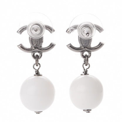 Chanel Glitter Enamel Bead CC Drop Earrings White Yellow 3 of 5