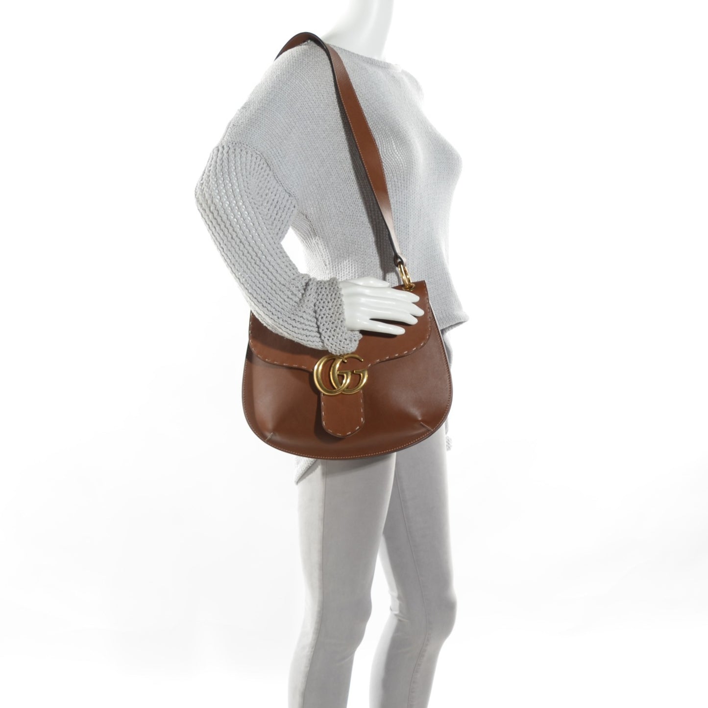 Calfskin Feline GG Marmont Flap Shoulder Bag Cuir