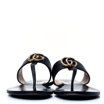 Gucci Calfskin GG Marmont Thong Sandals 39 Black 2 of 7