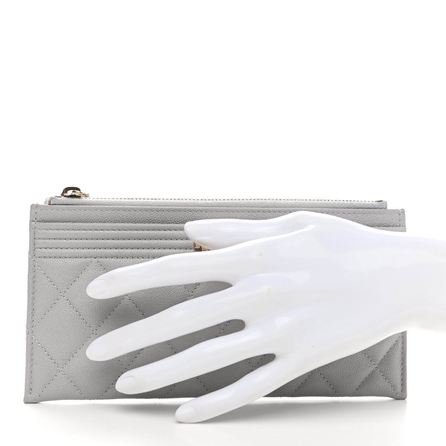 Chanel Caviar Quilted Classic Zip Boy Pouch Grey 2 of 8