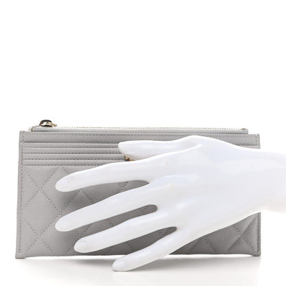 Chanel Caviar Quilted Classic Zip Boy Pouch Grey 2 of 8