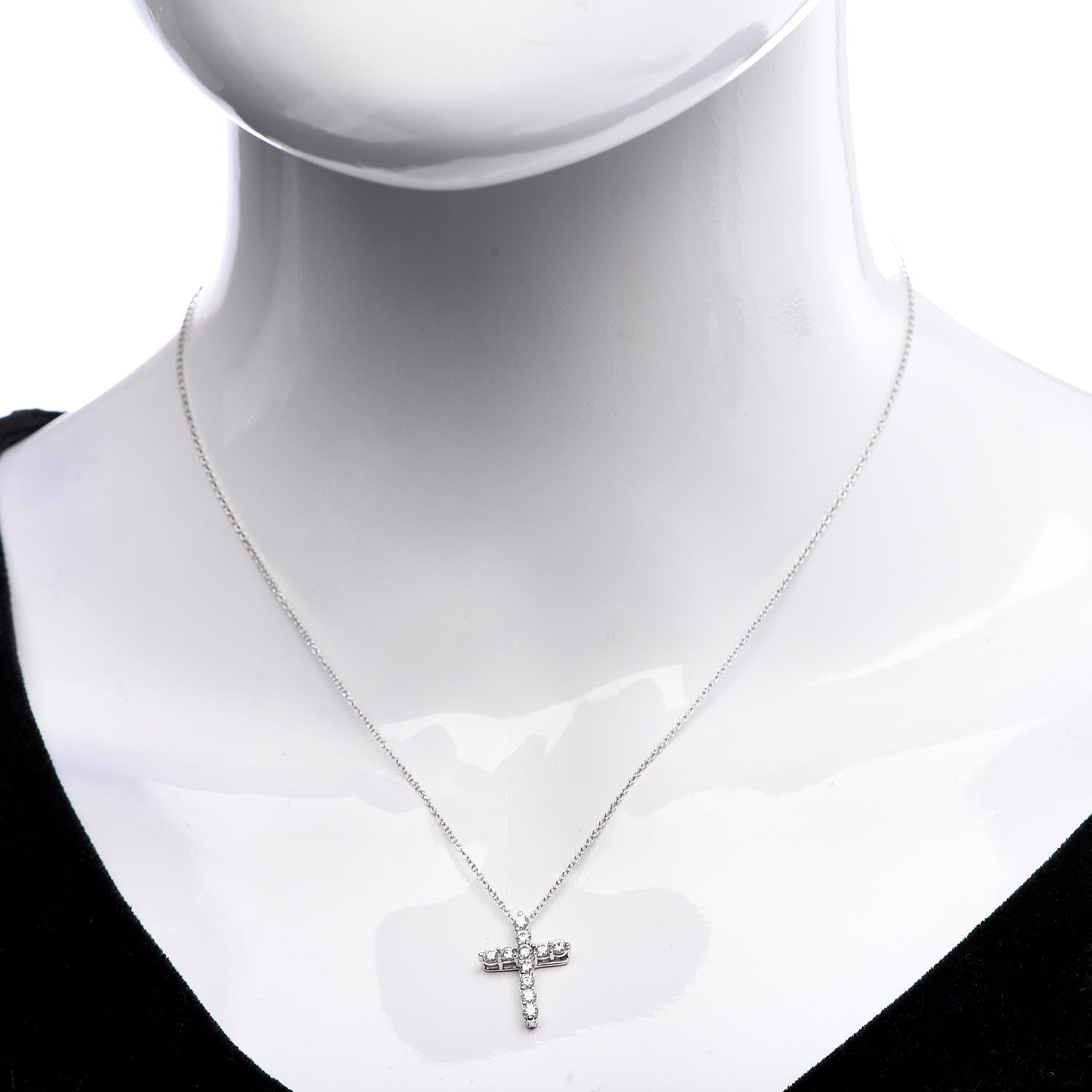 Tiffany Platinum Diamond Small Cross Pendant Necklace 2 of 8