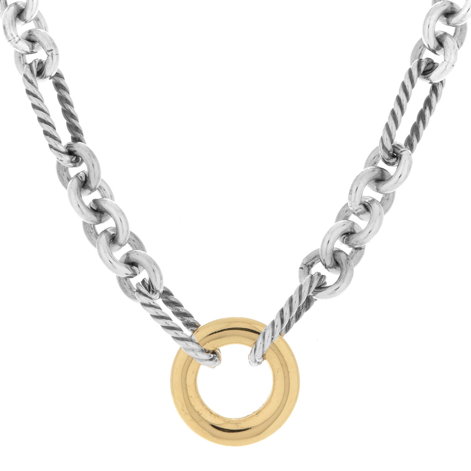 David Yurman Sterling Silver 18K Yellow Gold Figaro Two Tone Link Necklace 4 of 6