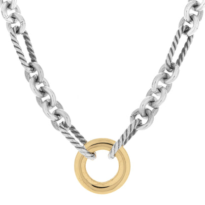 David Yurman Sterling Silver 18K Yellow Gold Figaro Two Tone Link Necklace 4 of 6