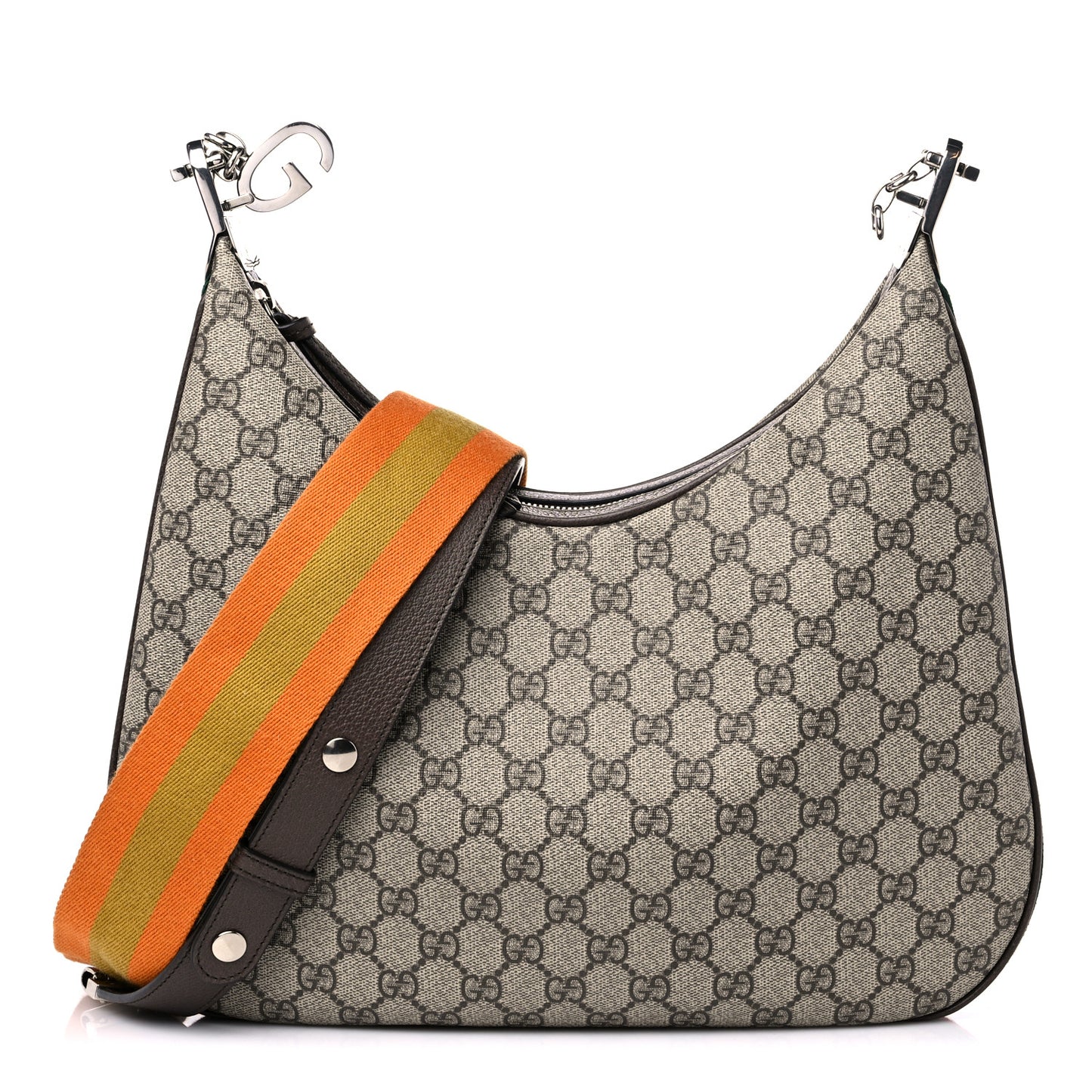 GG Supreme Monogram Textured Calfskin Web Large Attache Shoulder Bag Beige Ebony New Acero