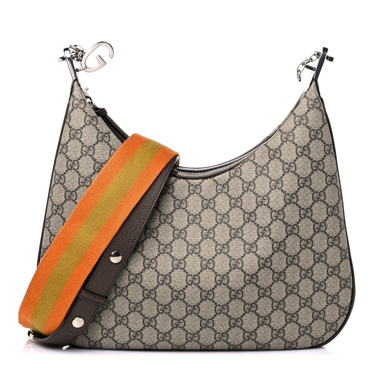 Gucci GG Supreme Monogram Textured Calfskin Web Large Attache Shoulder Bag Beige Ebony New Acero 1 of 12