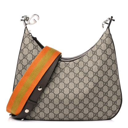 Gucci GG Supreme Monogram Textured Calfskin Web Large Attache Shoulder Bag Beige Ebony New Acero 1 of 12