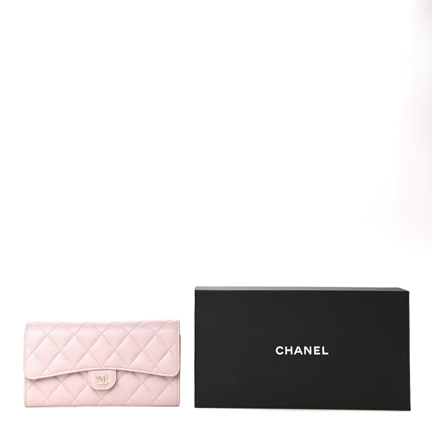 Caviar Quilted Large Gusset Flap Wallet Light Pink