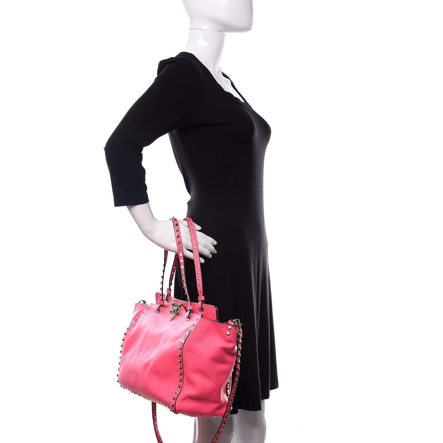 Valentino Garavani Vitello Medium Rockstud Tote Fuxia Fluo 3 of 10