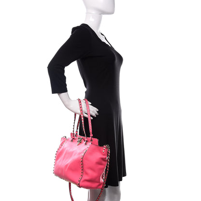 Valentino Garavani Vitello Medium Rockstud Tote Fuxia Fluo 3 of 10