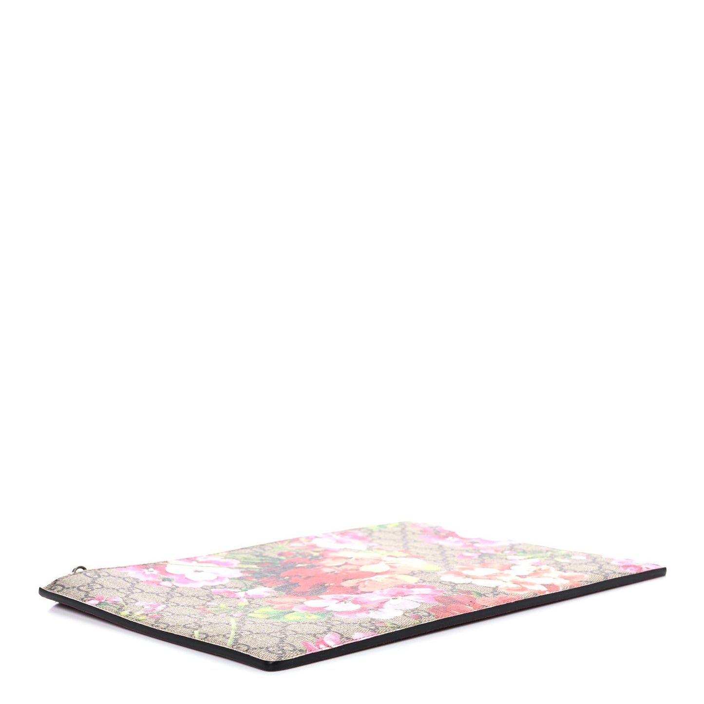 GG Supreme Monogram Blooms Suede Large Zip Pouch Beige Multicolor Dry Rose