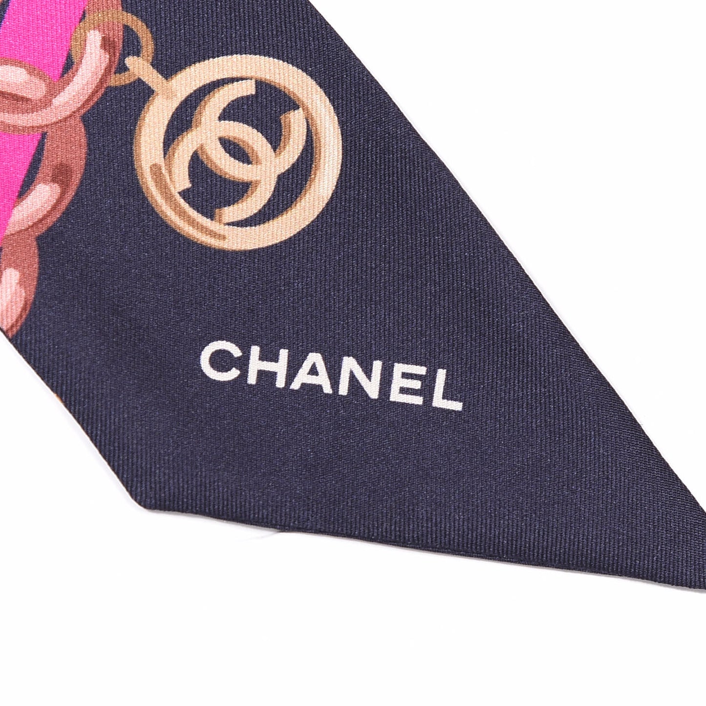 Silk Pearl CC Chain Slim Bandeau Scarf Navy Blue