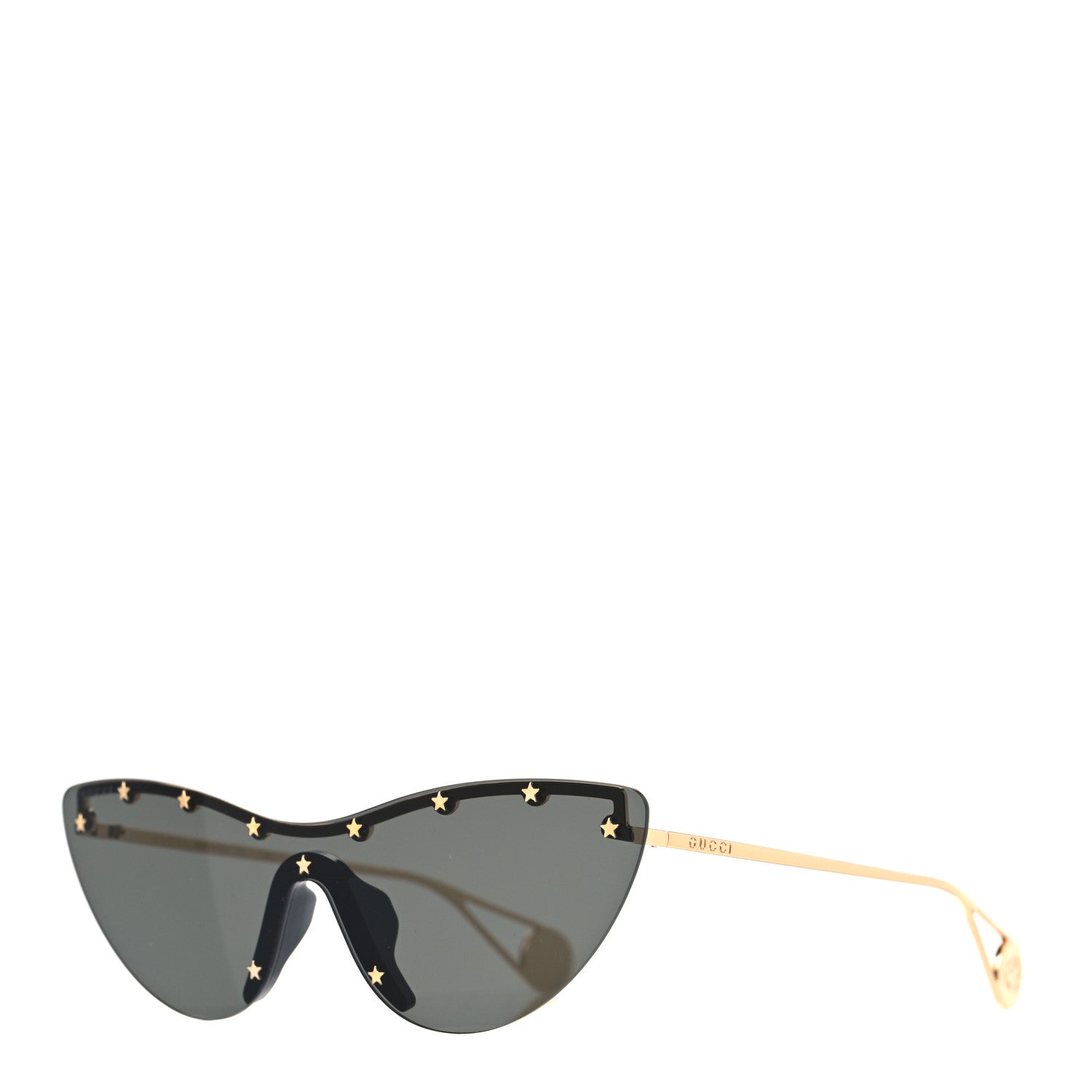 Gucci Metal Rimless Star Studded 90mm Cat Eye GG0666S Sunglasses Black Gold 1 of 7
