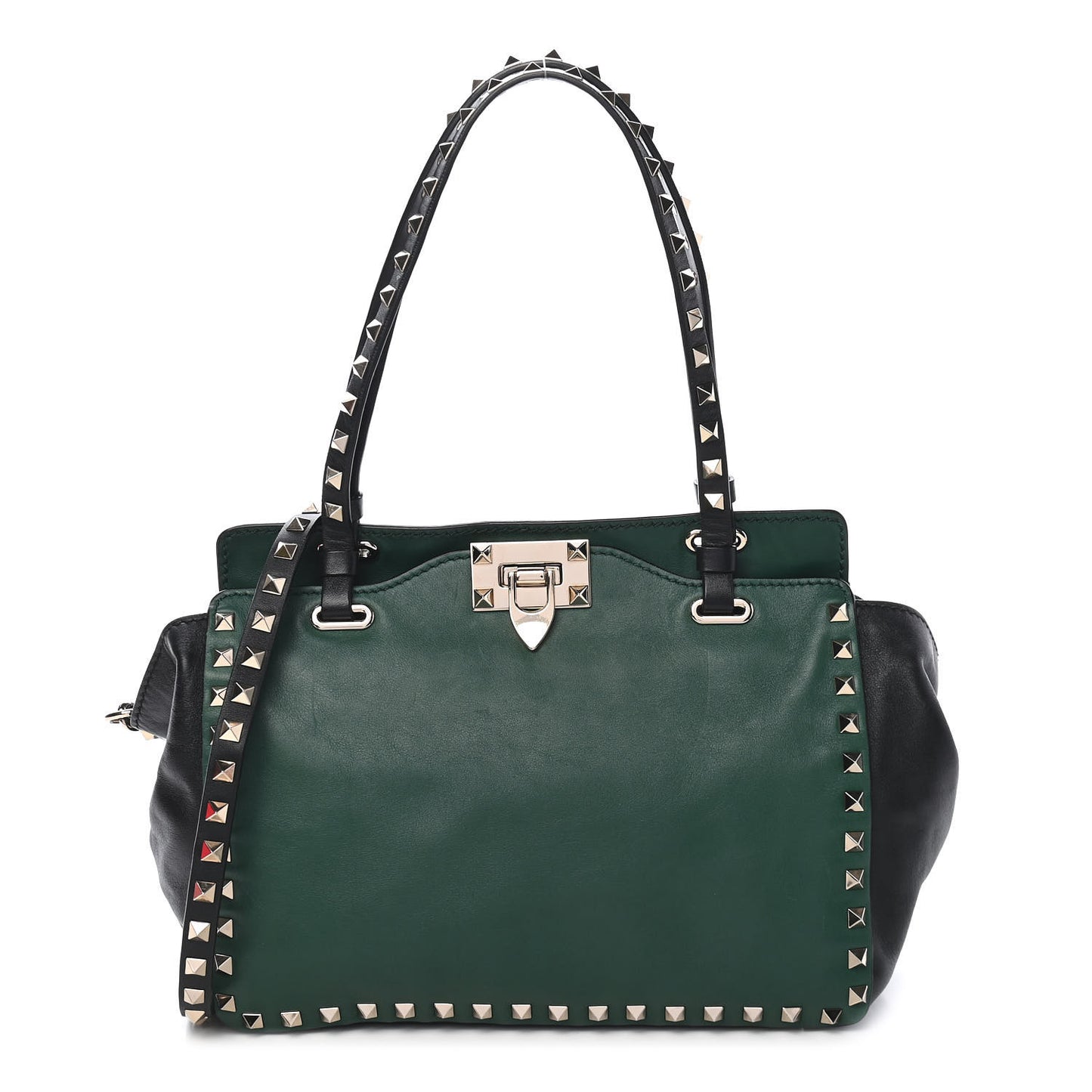 Vitello Small Rockstud Tote Smeraldo Black