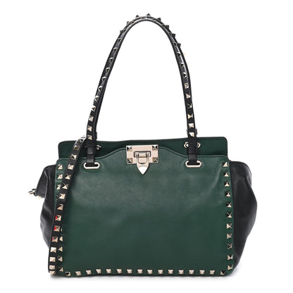 Valentino Garavani Vitello Small Rockstud Tote Smeraldo Black 1 of 9