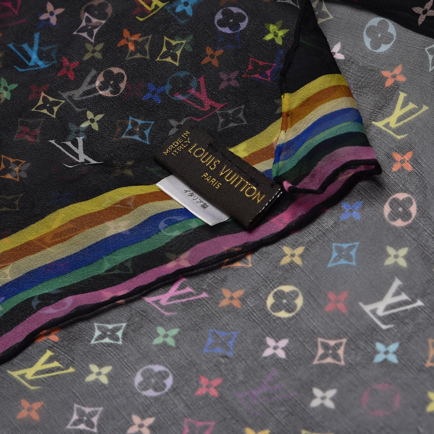 Silk Multicolor Scarf Black
