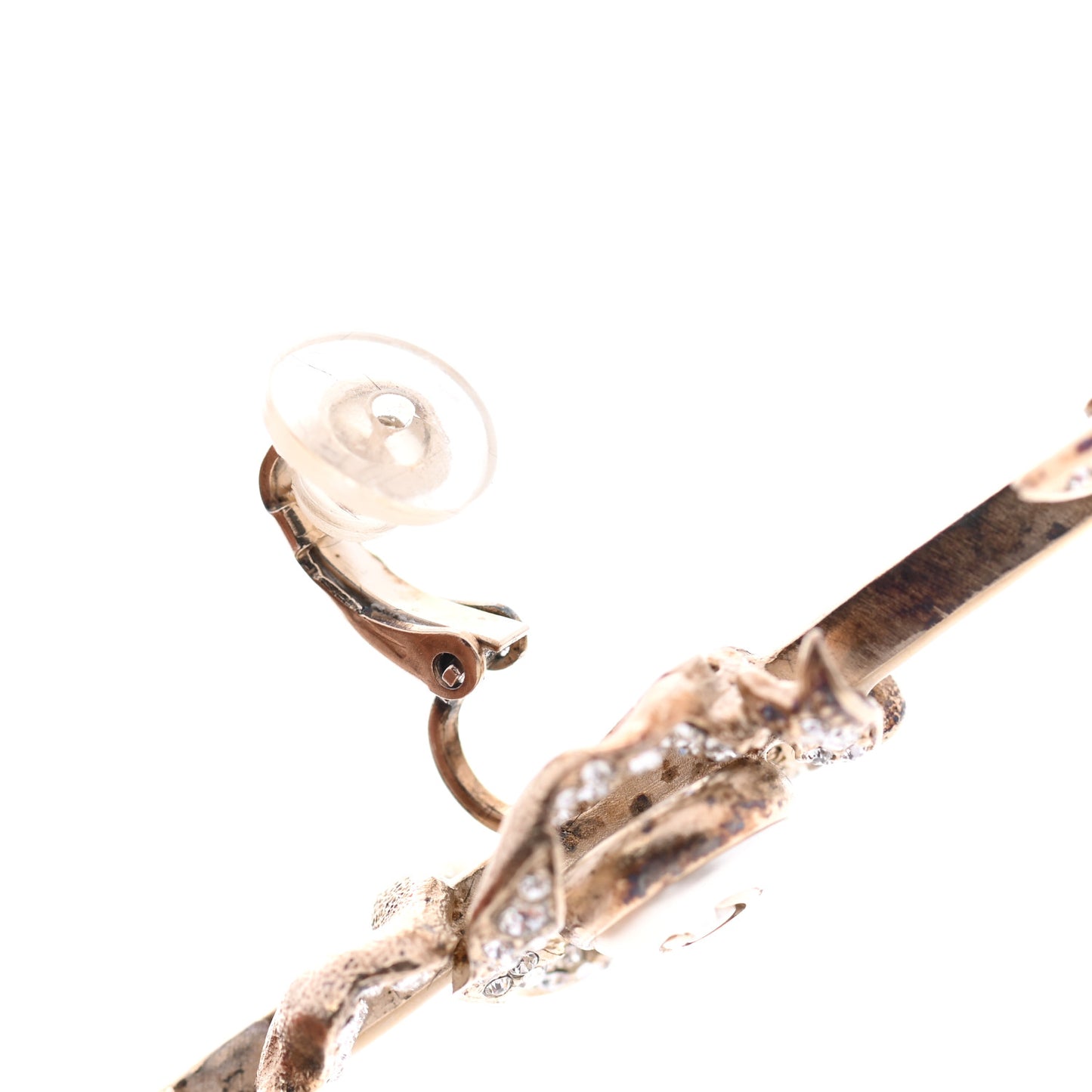 Crystal Pearl CC Arrow Clip On Earrings Gold
