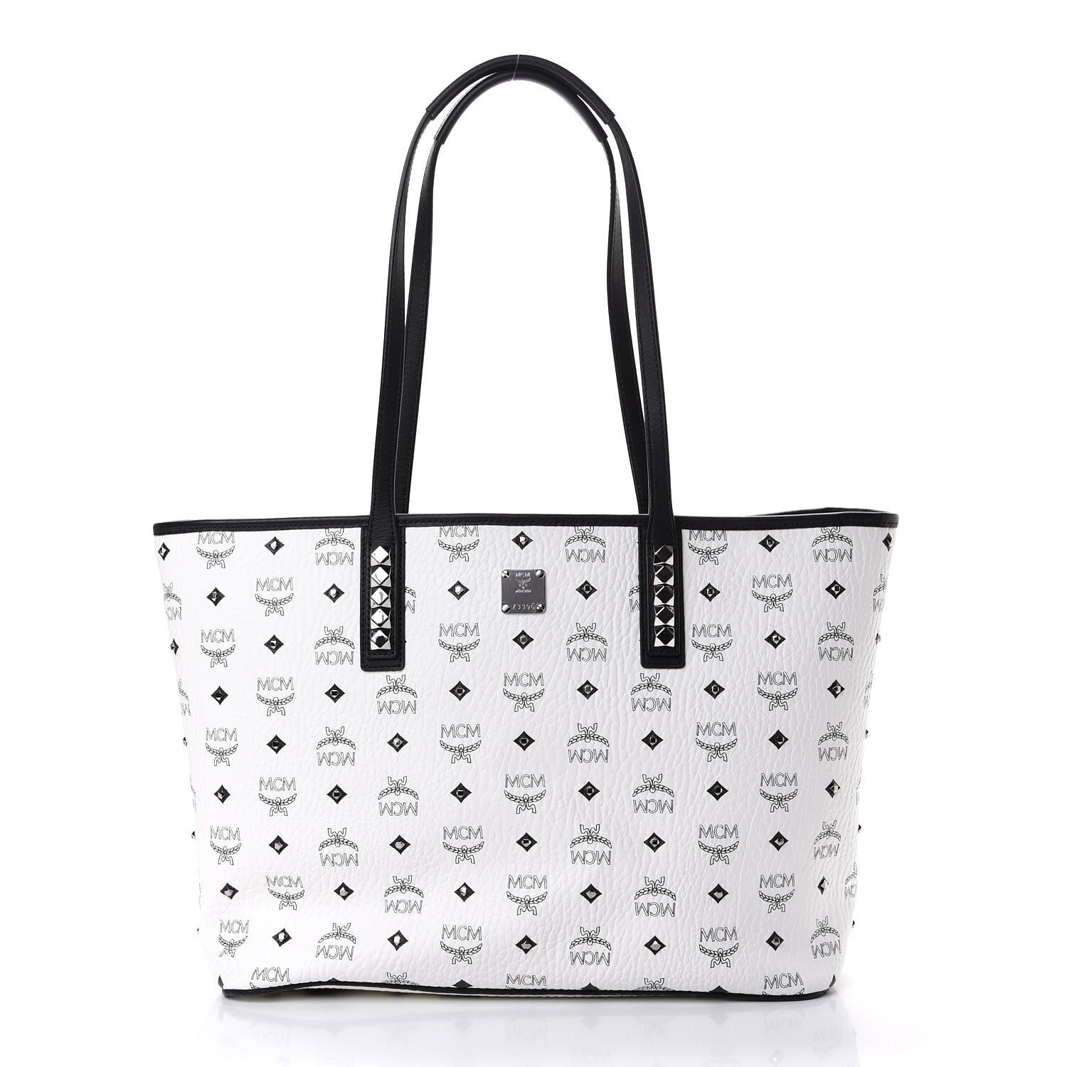 MCM Visetos Studded Medium Anya Zip Top Shopper Tote White 2 of 10