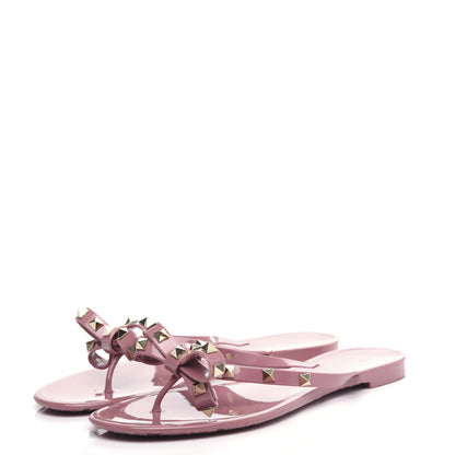 Valentino Garavani PVC Jelly Rockstud Bow Thong Sandals 40 Sandy Rose 4 of 11