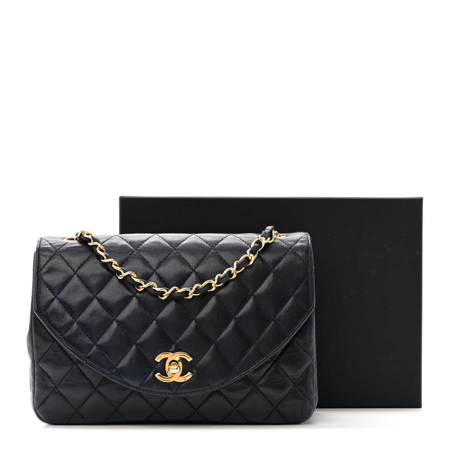 Lambskin Quilted Round Flap Navy