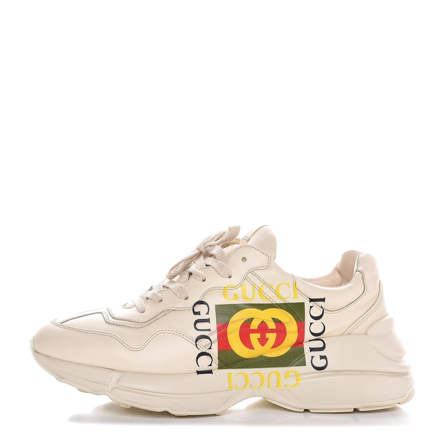 Gucci Calfskin Interlocking G Logo Mens Rhyton Sneakers 8 Ivory 1 of 10